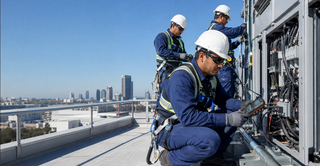 Equipo de Govatec realizando mantenimiento en azotea