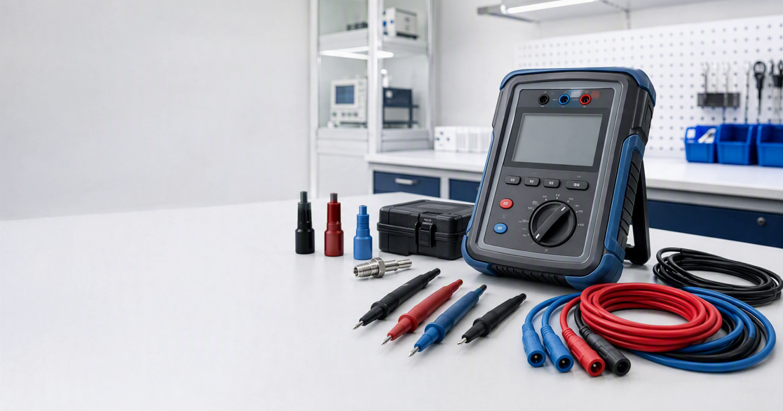 Equipo Megger listo para pruebas de laboratorio