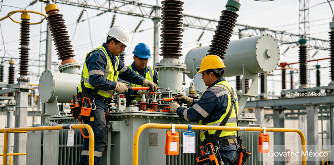 Técnico realizando prueba de resistencia a un transformador