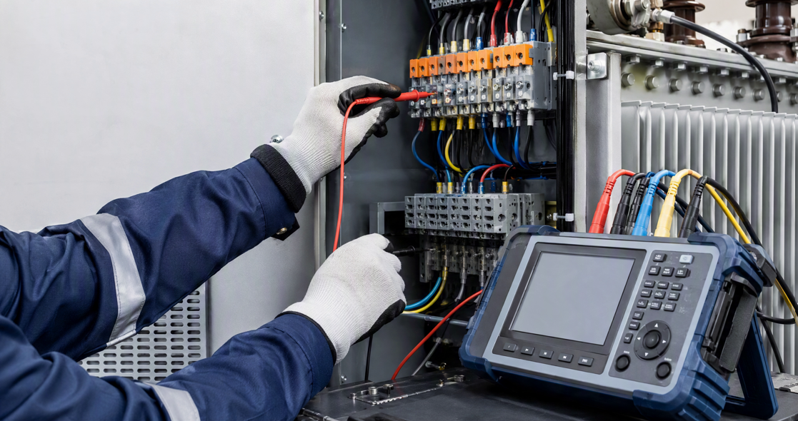 Conexión de equipo de prueba a panel de transformador